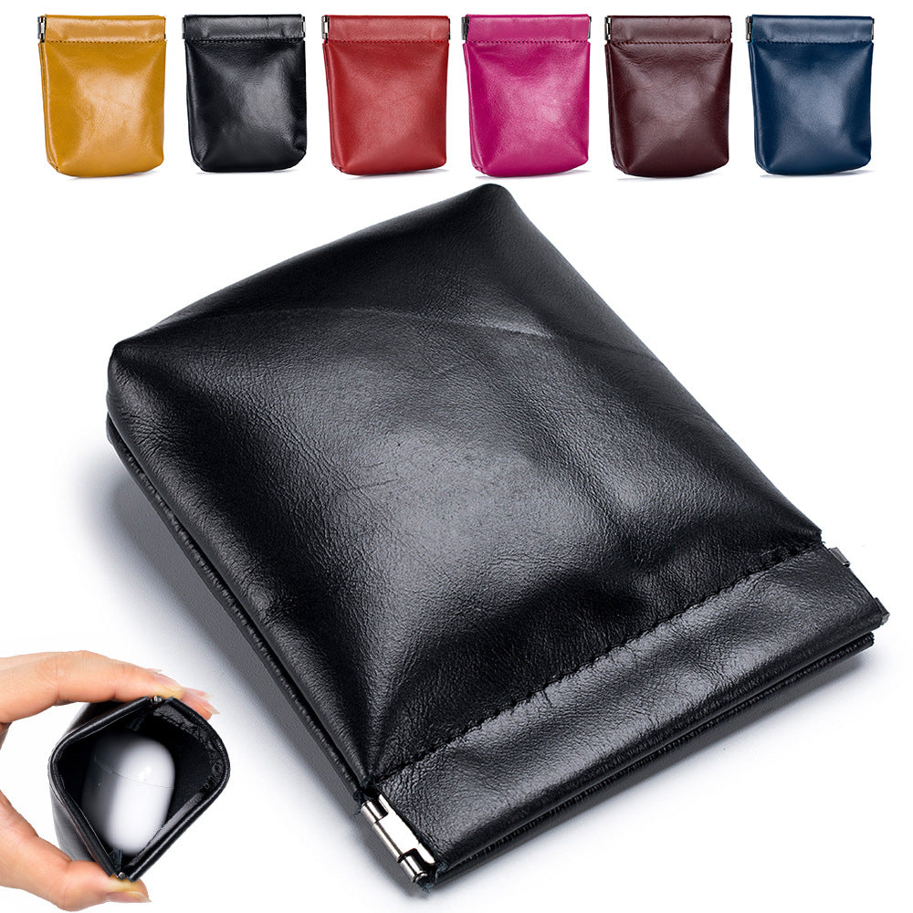 Leather Leaf Spring Earphone Automatic Tight Port Buggy Wireless Coin Purses