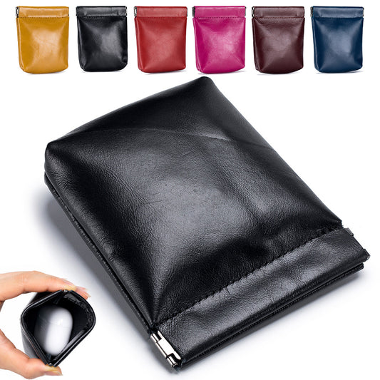 Leather Leaf Spring Earphone Automatic Tight Port Buggy Wireless Coin Purses