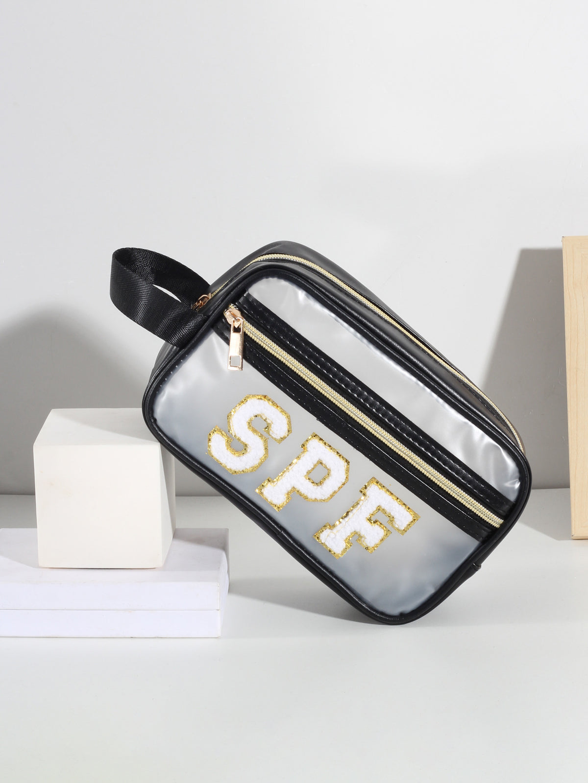 Transparent Hand Embroidered Letter Portable Cosmetics Bags