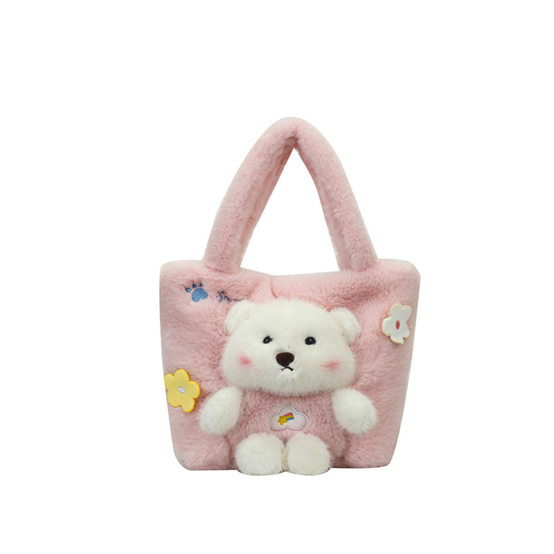 Fresh Cute Three-dimensional Bear Fur Hand Heart Out Handbags