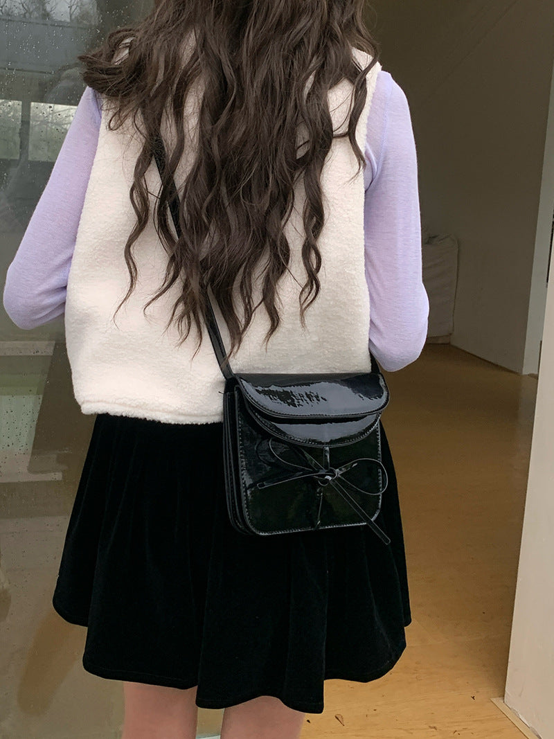 Spring Design Korean Style Bow Patent Leather Crossbody Bags