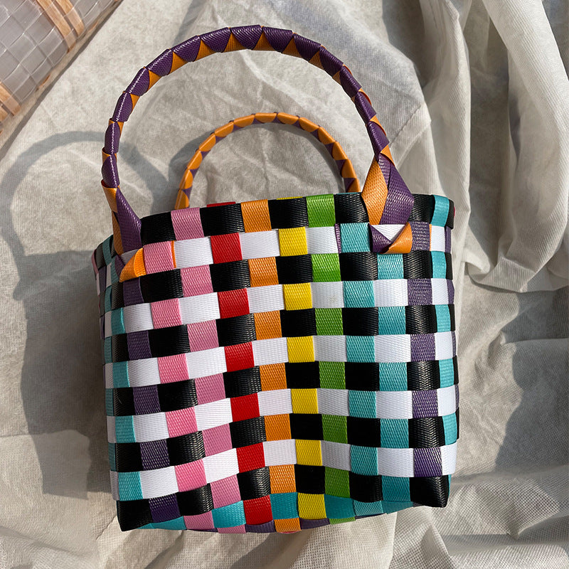 Women's & Children's Hand-woven Colorful Plastic Commuter Woven High-grade Bags