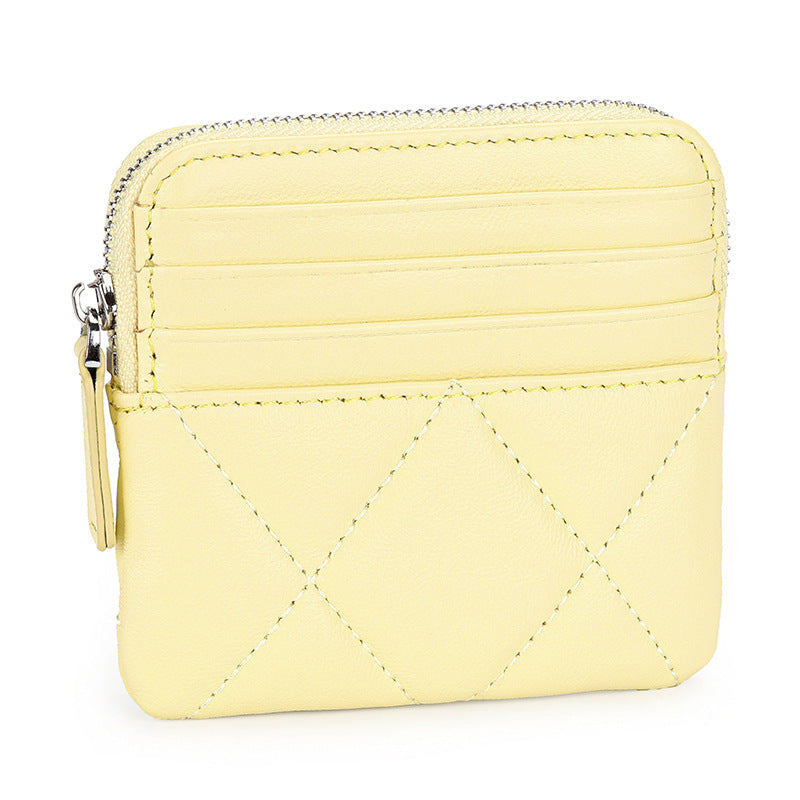 Women's Sheepskin Fashion Genuine Leather Embroidered Plaid Multiple Slots Coin Purses