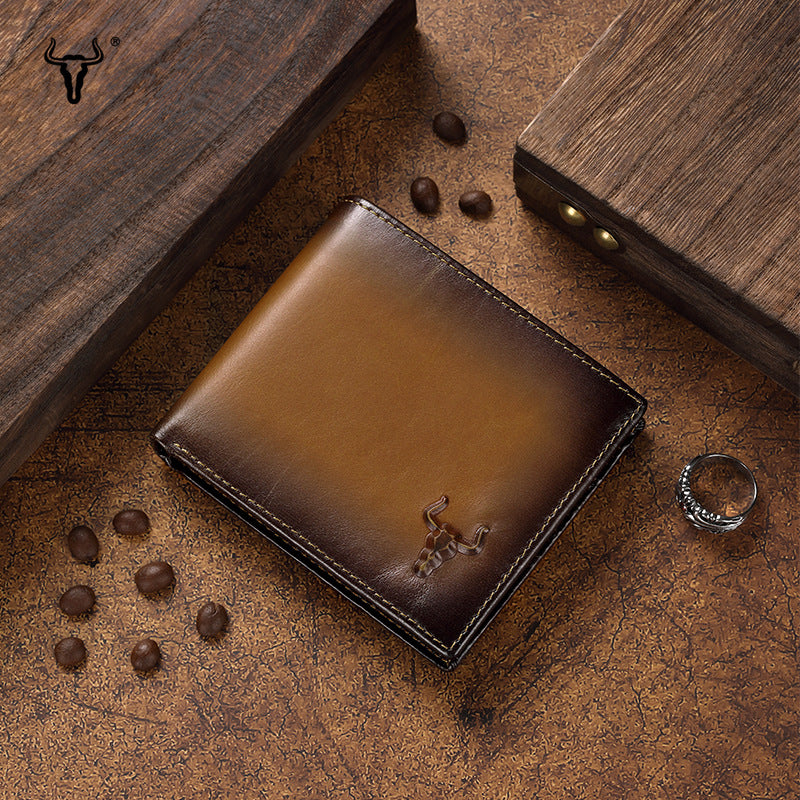 Men's Famous Master Leather Oil Wax Short Retro Multi Men's Wallet