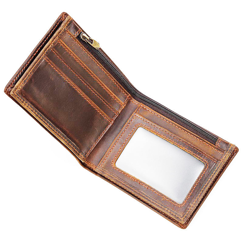 Horse Leather Genuine Short Zipper Pocket First Men's Wallets