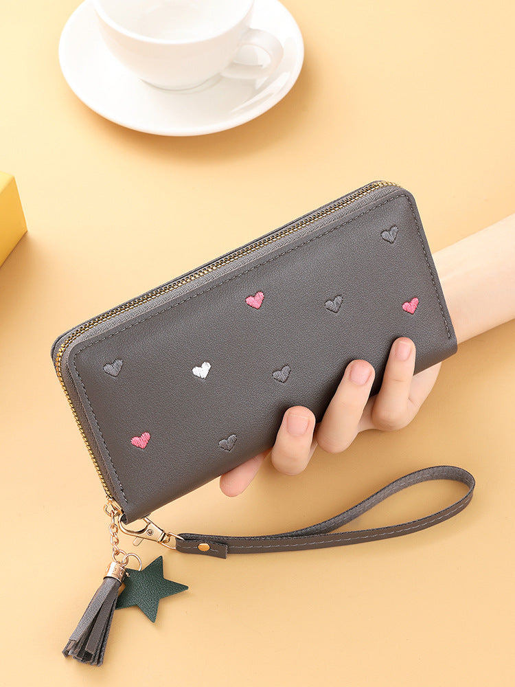 Long Love Korean Style Tassel Embroidered Ladies Wallets