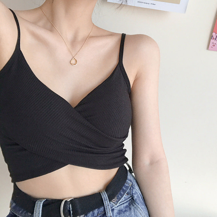 Women's Beautiful Back Wrapped Chest Spaghetti Straps Exercise Tanks Camis