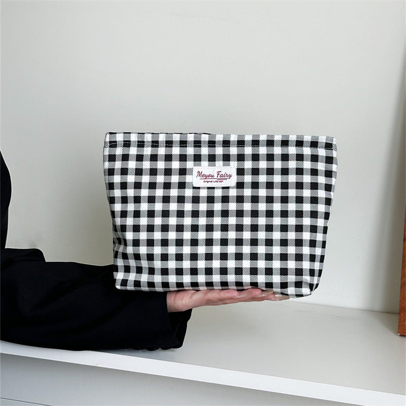 Simple Plaid Printed Niche Buggy Toiletry Makeup Bag