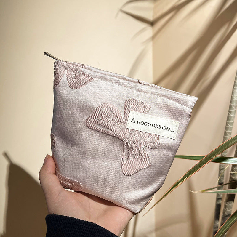 Solid Color Large Capacity Portable Liner Bow Makeup Bag