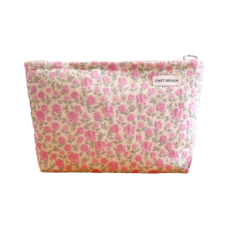 Women's Pink Floral Portable Large Capacity Wash Liner Makeup Bag