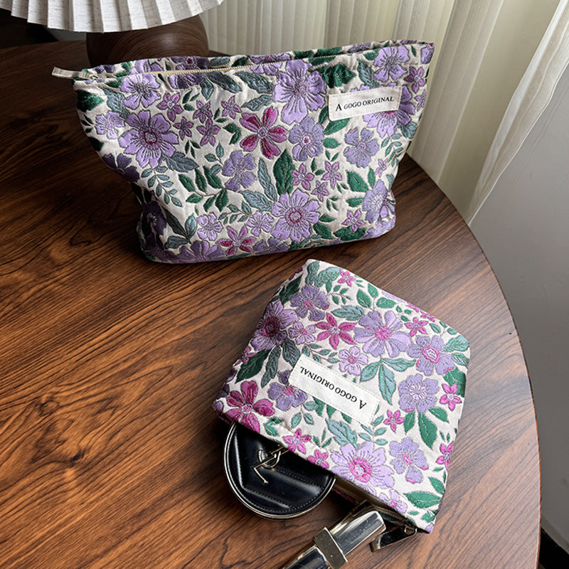 Classy Purple Flower Carrying Fabric Toiletry Bags