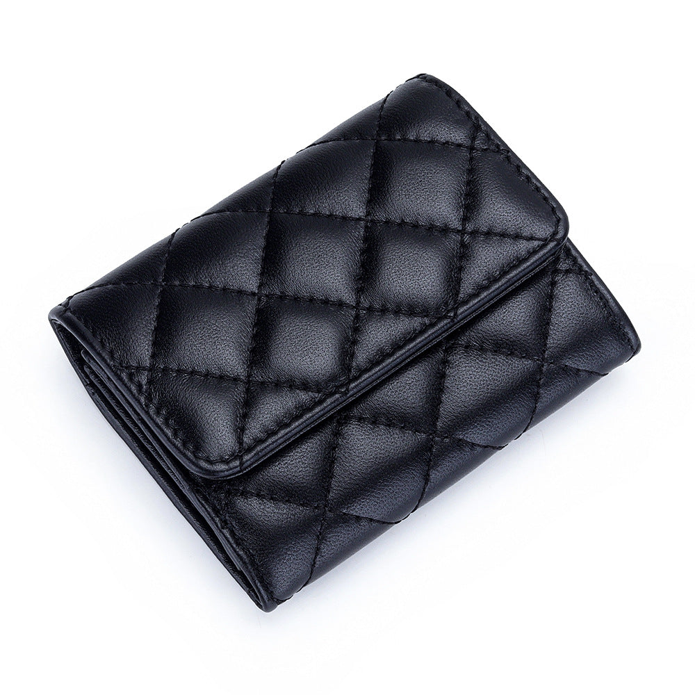 Women's Genuine Leather Short Fashion Rhombus Storage Ladies Wallet