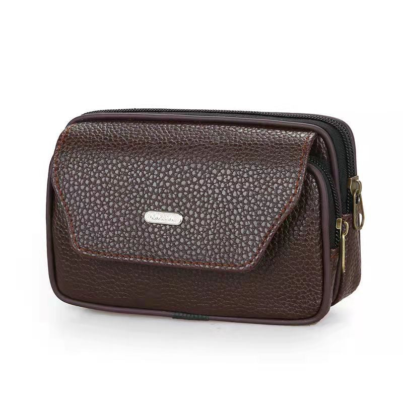Men's Outdoors Across Leather Mobile Zipper Business Phone Bags