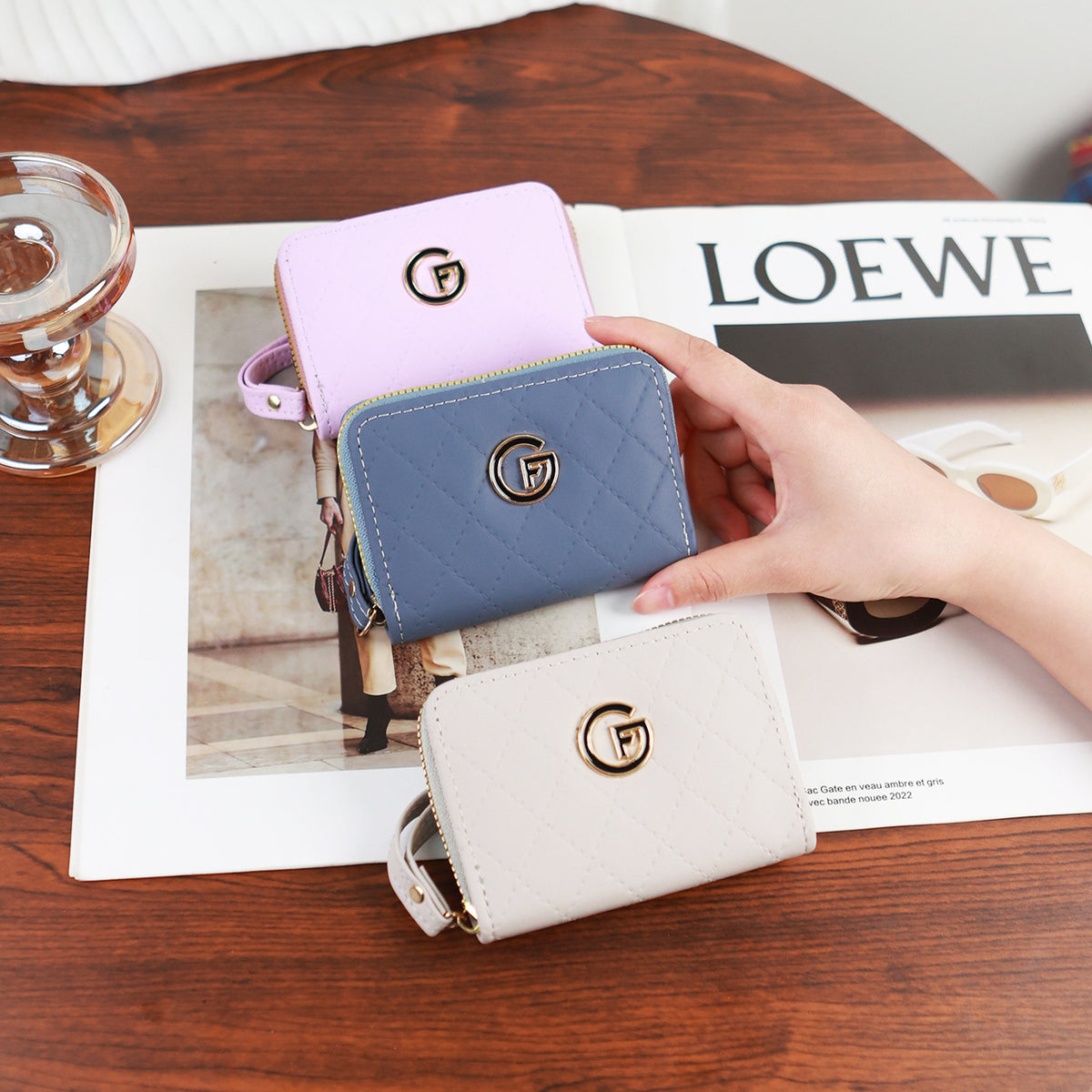 Short Female Rhombus Simple Solid Color Multiple Slots Ladies Wallet