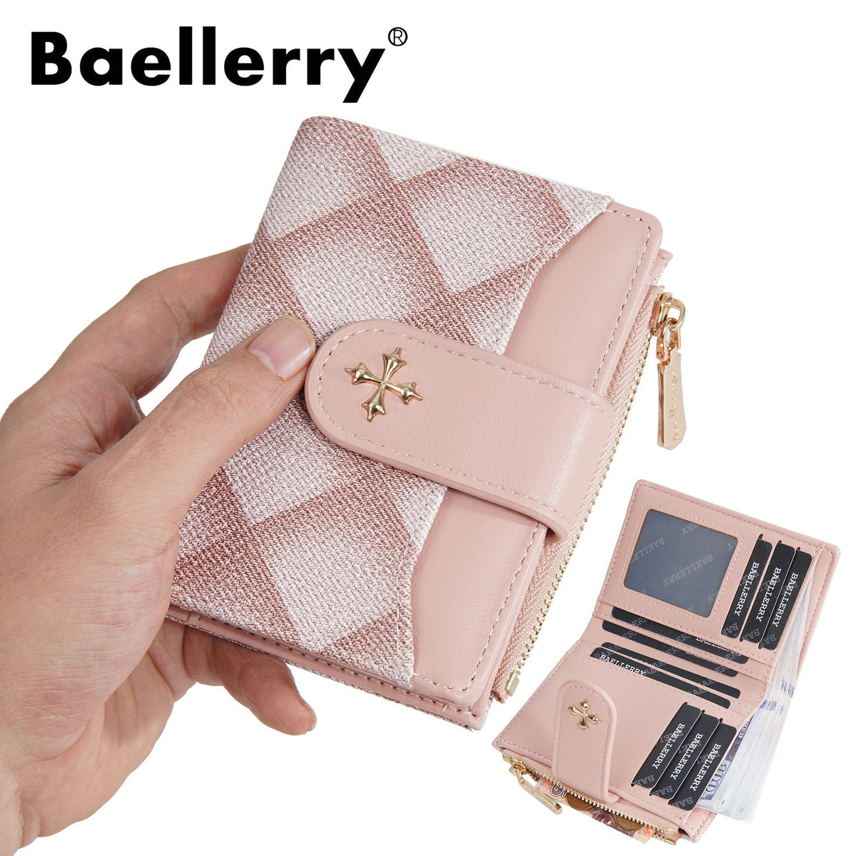 Women's No Short Diamond Pattern Hasp Zipper High Ladies Wallet