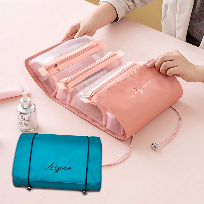 Women's Can Split Portable Large Capacity Mesh Folding Makeup Bag