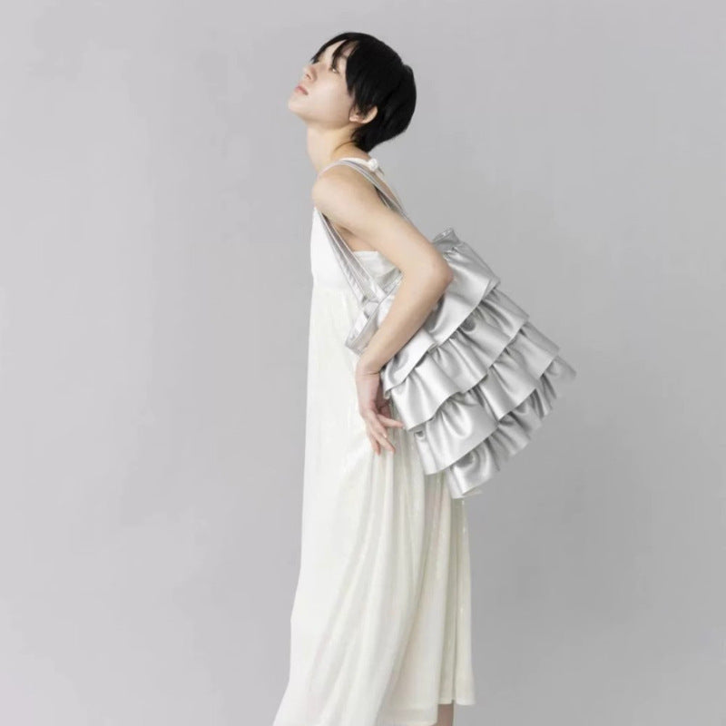 Pleated Ruffled High-grade Niche Lace Fashion Large Capacity Women's Shoulder Bag