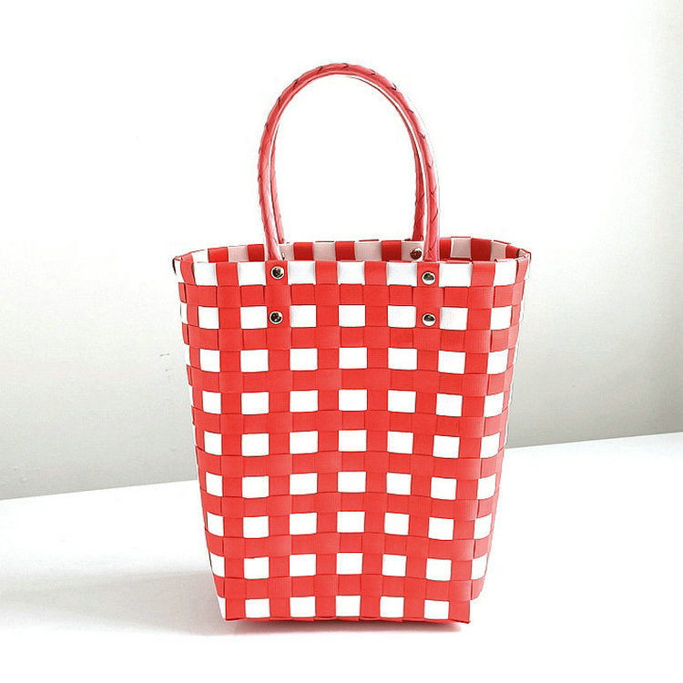 Women's Plastic Woven Knitted Basket Handmade Decorative Creative Handbags
