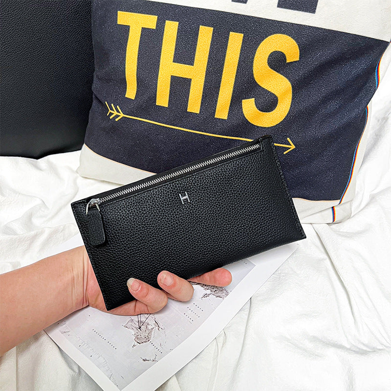 Women's First Layer Cowhide Long Clutch Genuine Leather Simple Ladies Wallet