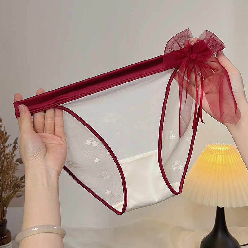 Briefs Pure Want Breathable Mesh Bow Edge Panties