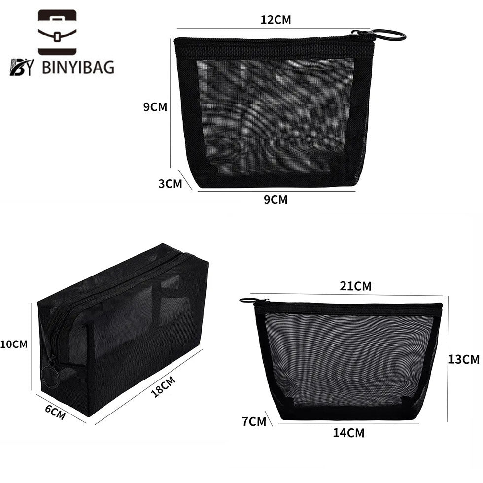Large Transparent Black Fabric Wash Hollow Cosmetic Bags
