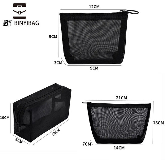 Large Transparent Black Fabric Wash Hollow Cosmetic Bags
