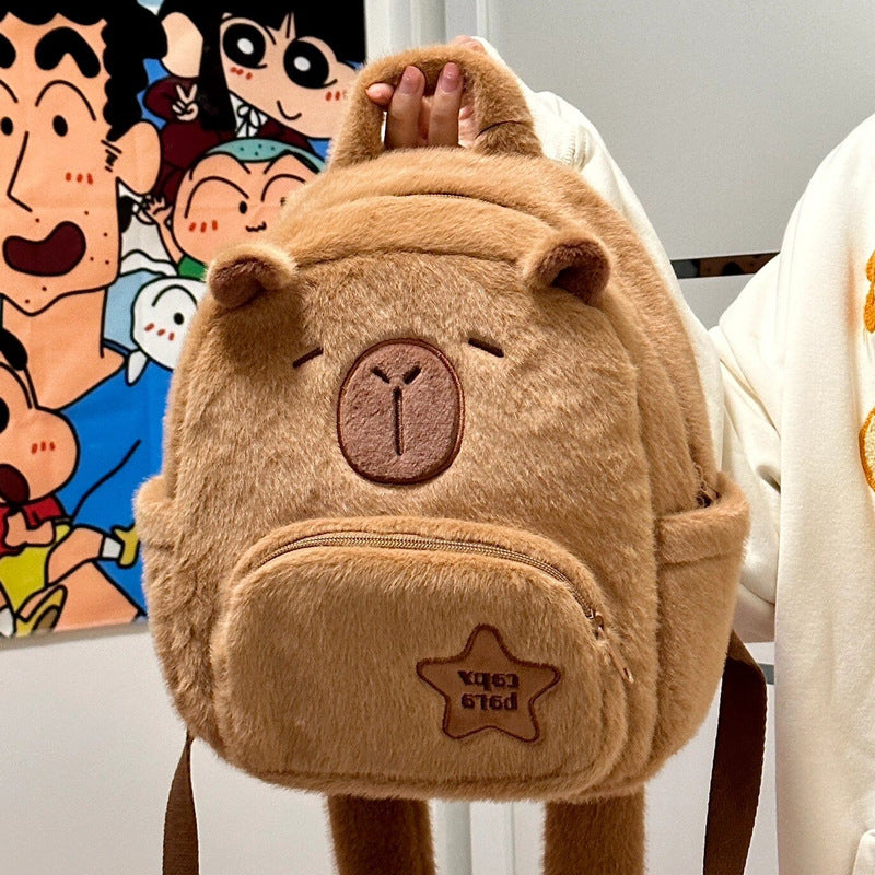 Plush Capybara Cute Wild Fur Female Backpacks