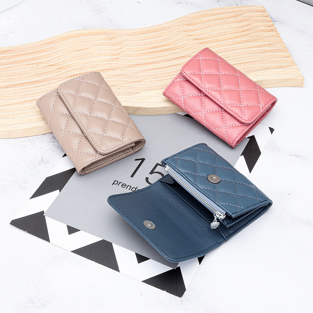 Women's Fashion Sheepskin Classic Style Short Compact Certificate Ladies Wallet