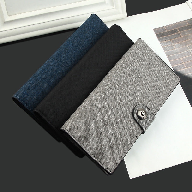 Men's Long Canvas Magnetic Snap 2 Fold Multi Slots Men's Wallets
