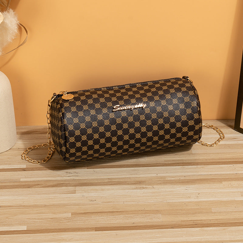 Simple Round Rhombic Pattern Cloth Chain Shoulder Bags