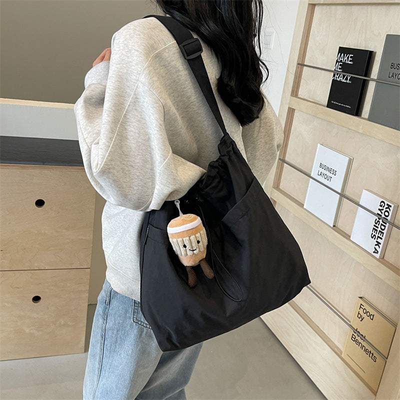 Large Capacity Waterproof Nylon Cloth Drawstring Ruffle Leisure Cross Shoulder Bags