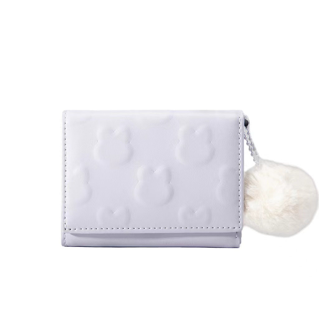 Korean Style Simple Cute Rabbit Design Fur Ball Ladies Wallets