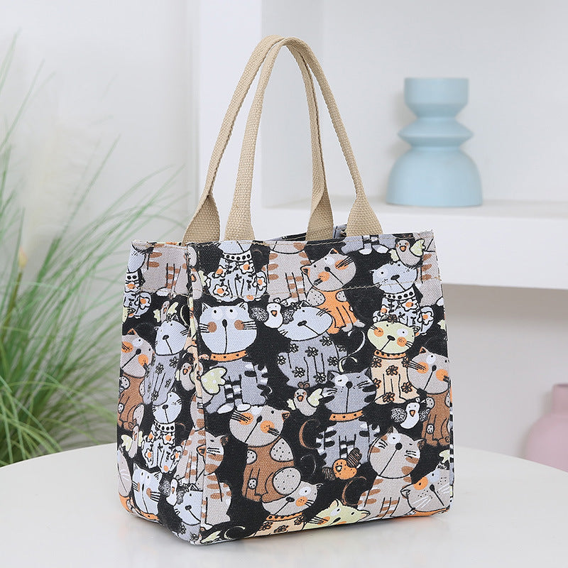 Women's Cartoon Kitten Canvas Large Capacity Retro Handbags