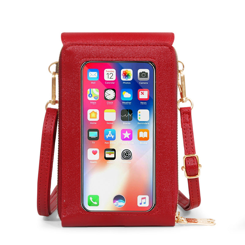 Women's Fashionable Leather Touch Screen Mobile Retro Solid Bags