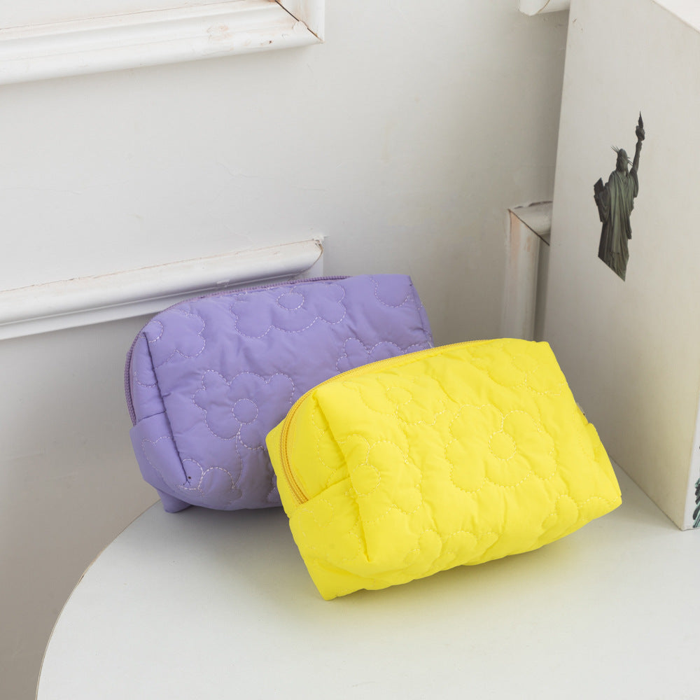 Women's Candy Color Quilted Flower Storage Portable Cosmetic Bags