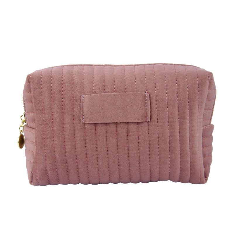 Popular Quilted Vertical Pattern Veet Cloth Toiletry Makeup Bag