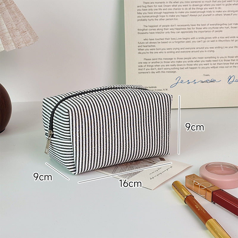 Striped Make-up Large Capacity Seersucker Embroidered Portable Out Makeup Bag