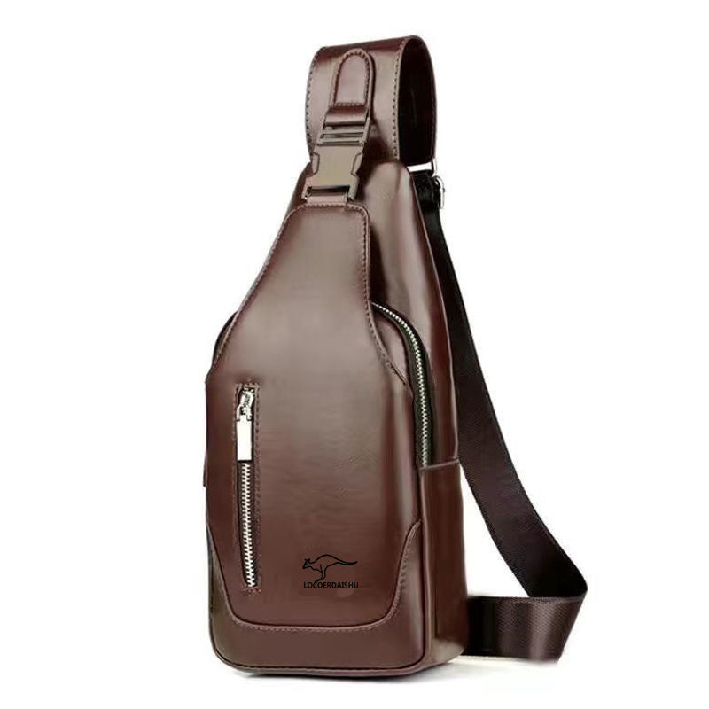 Men's Stylish Versatile Soft Leather Waterproof Large Men's Chest Bags