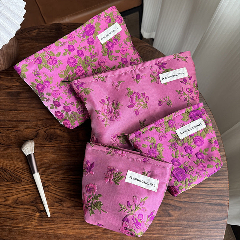 Flower Portable Storage Canvas Liner Toiletry Makeup Bag