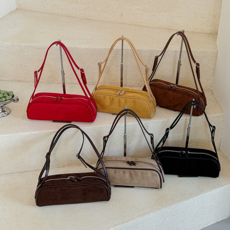 Women's Simple Soft Leather Commuter Underarm Bucket Bags