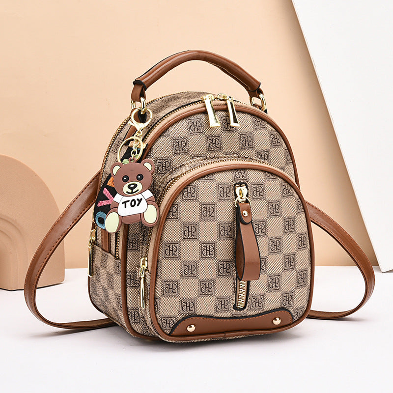 Women's Soft Leather Printing Contrast Color Simple Backpacks