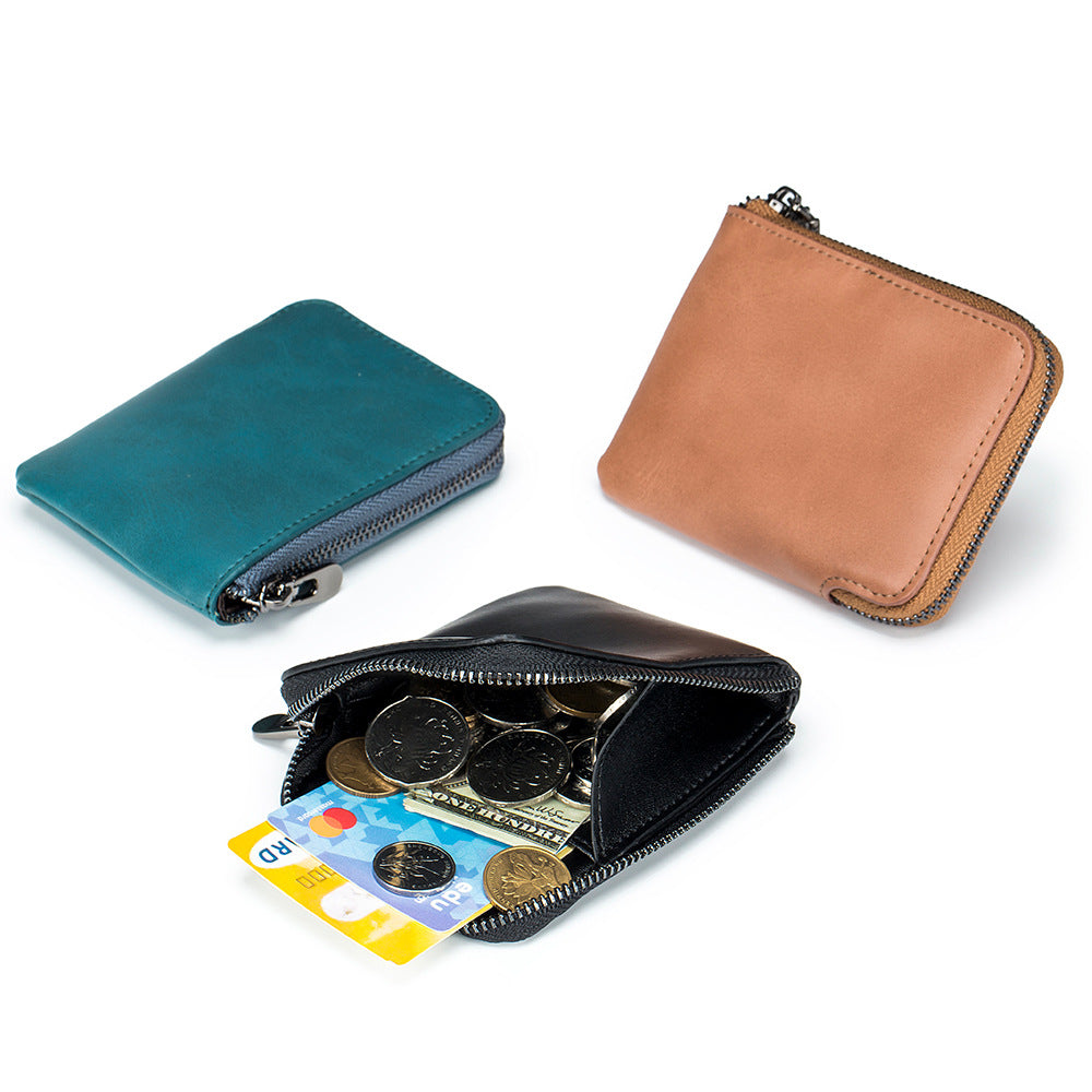 Simple Leather Short Vintage Zipper Cowhide Coin Purses