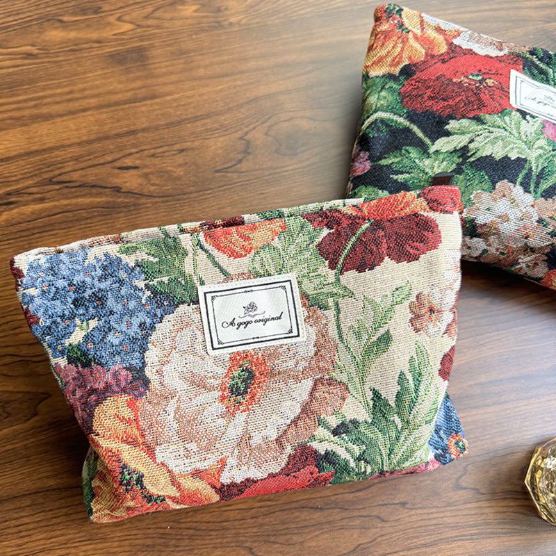 Fabric Flower Canvas Liner Out Skin Care Makeup Bag