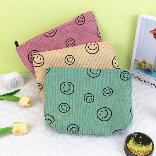 Smiling Face Corduroy Vintage Dot Storage Cosmetic Bags