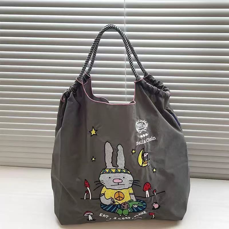 Environmental Protection Embroidery Shopping Nylon Cloth Flower Hand-held Minority Bags