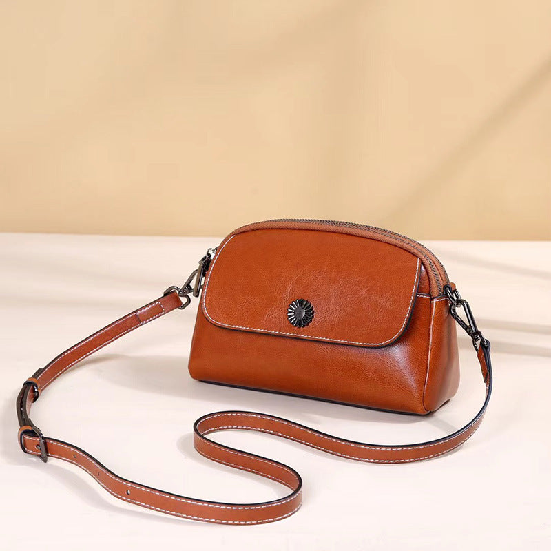 Women's Wax Cowhide Single Lady's Practical Simple Fashion Small Square Bags