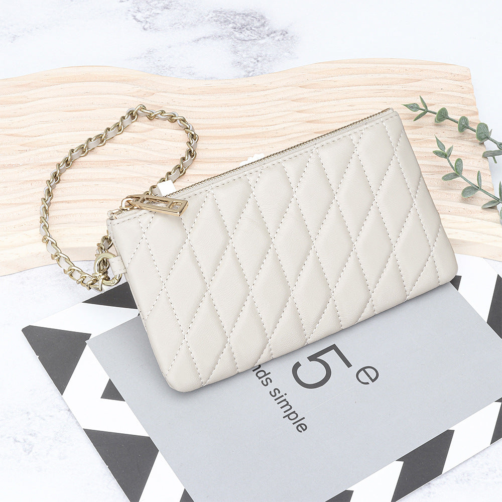 Women's Sheepskin Classic Style Clutch Diamond Chain Storage Leather Bags