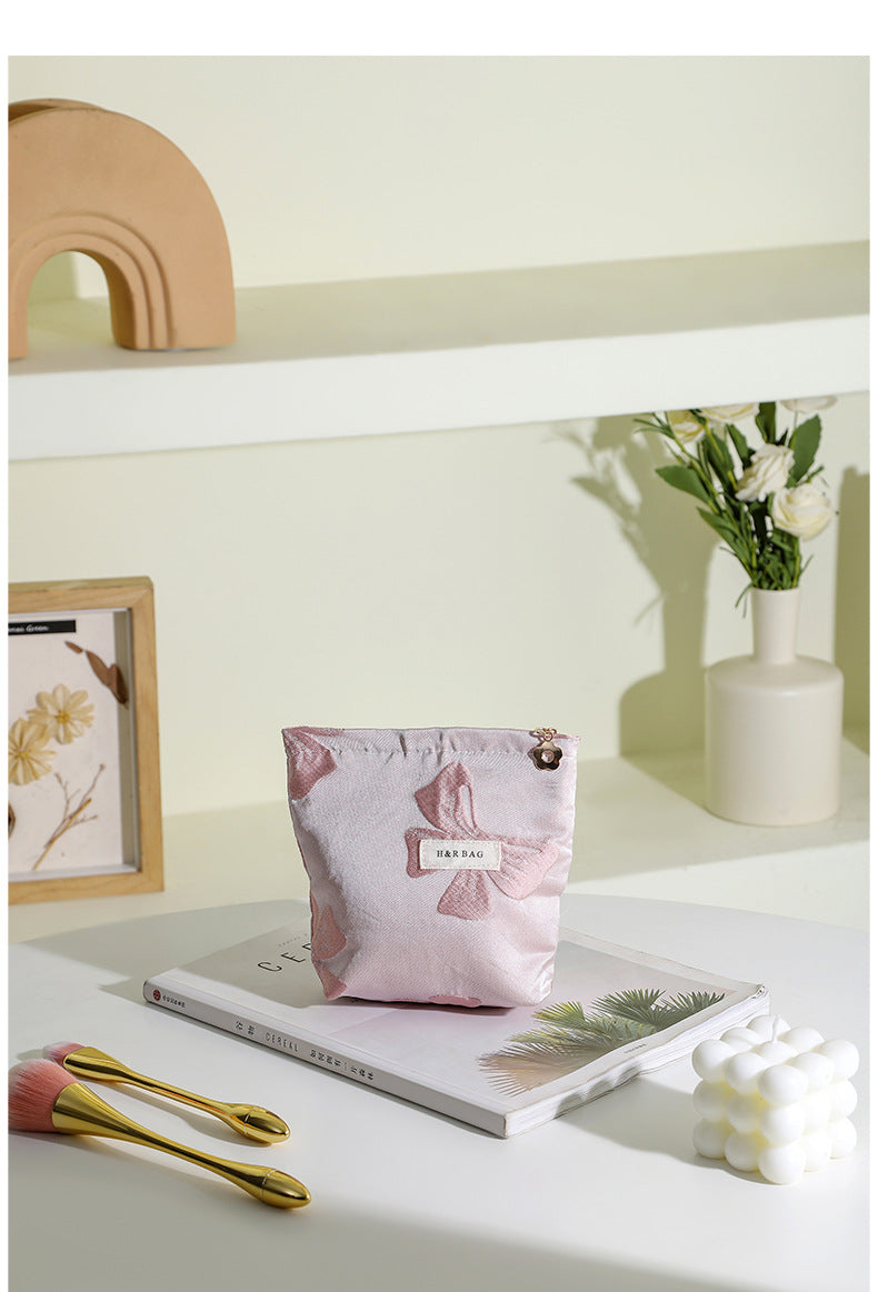 Retro Yarn-dyed Bow Skin Care Sundries Handbags