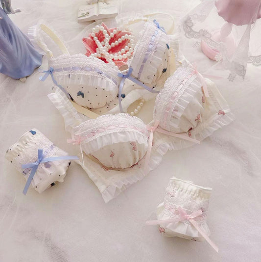 Soluble Ribbon Two-color Thin Cup College Lingerie Sets