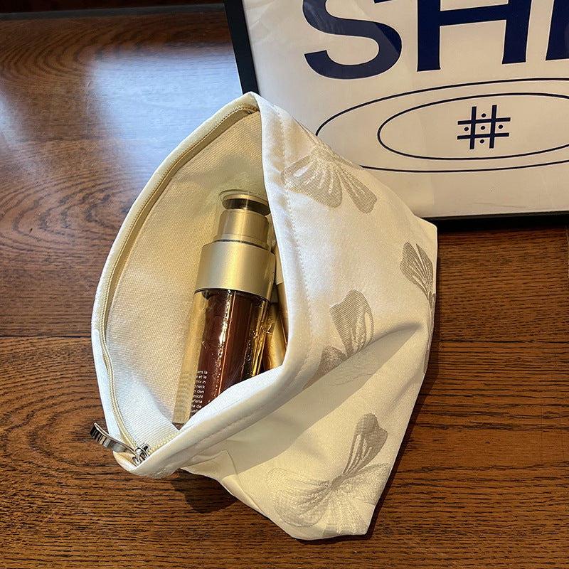 Solid Color Large Capacity Portable Liner Bow Makeup Bag